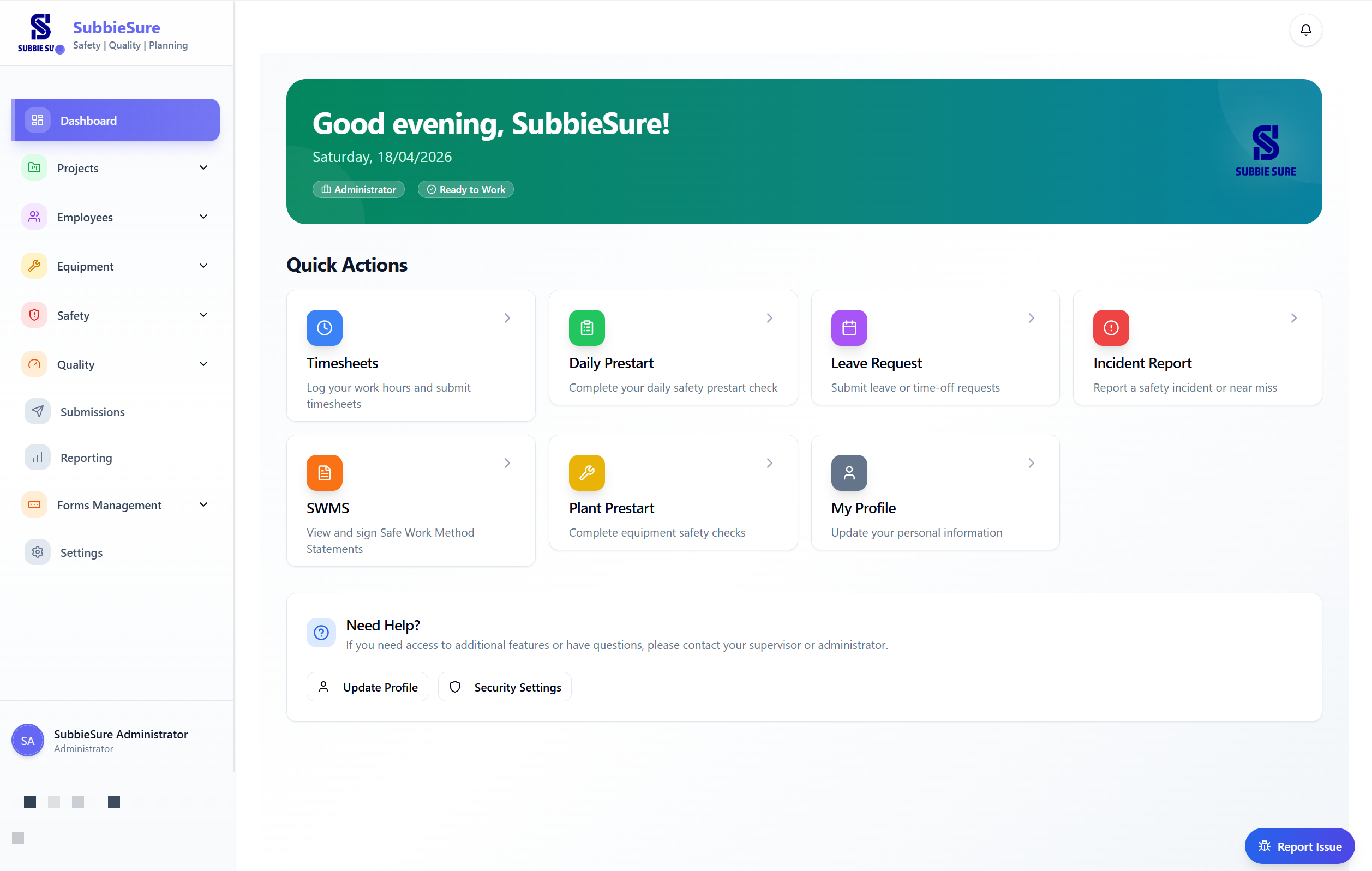 SubbieSure Project Dashboard